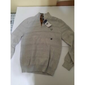 Chaps Mens S Small Button Mock Neck Sweater Light Gray New Pullover